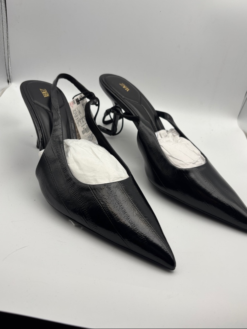 Zara Black Pointed Slingback Pump Heels